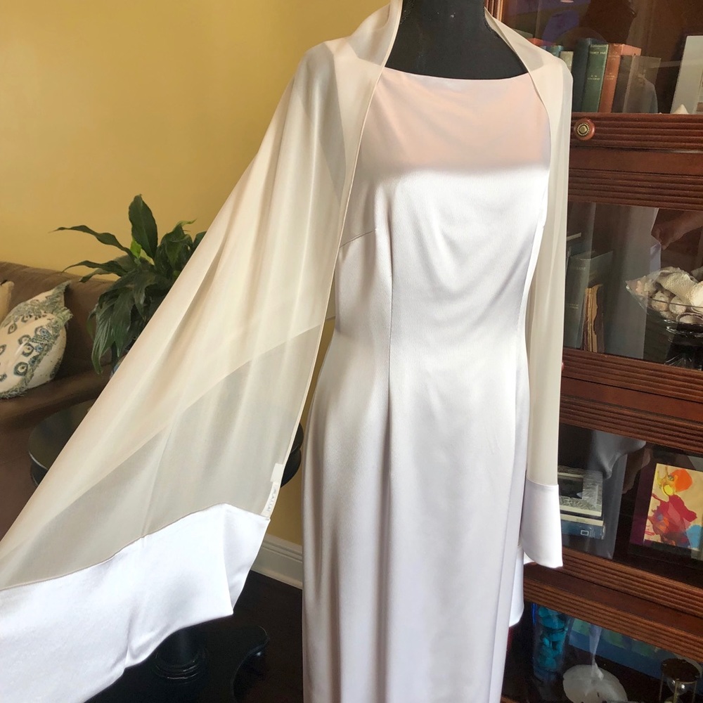 NWT-Tahari silver floor length dress (wedding?) - size 10